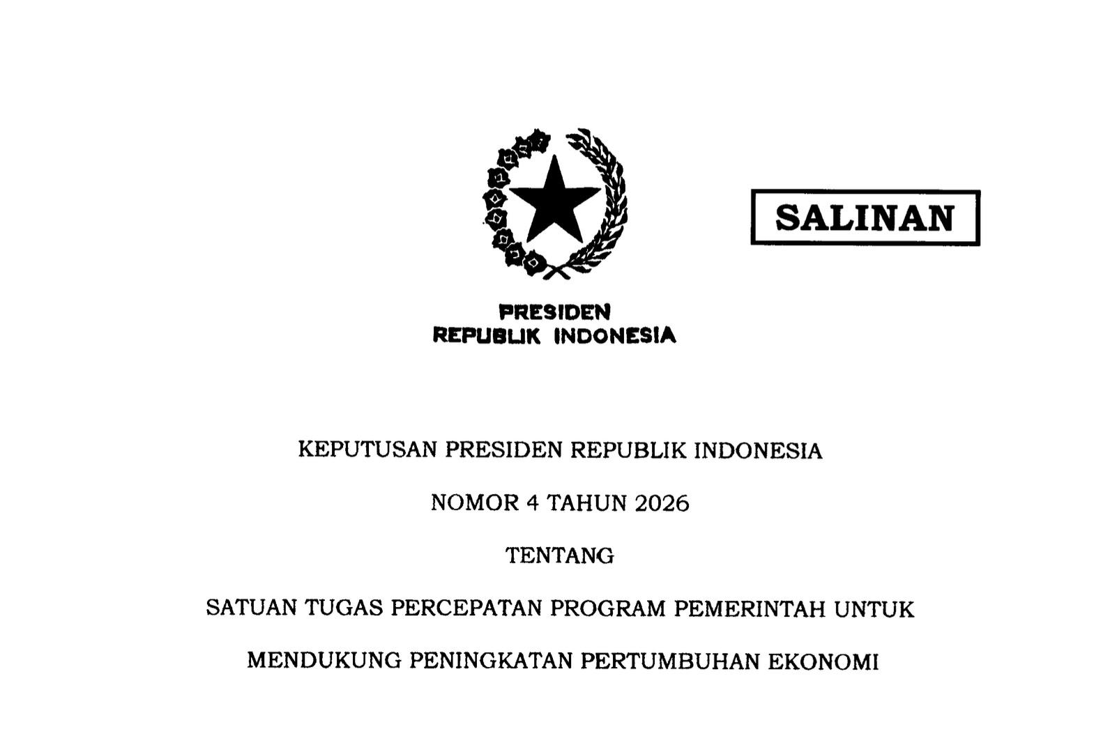 Prabowo Teken Keppres Satgas Ekonomi demi Indonesia Emas