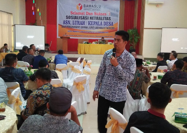 Menjelang Pilkada 2020, Bawaslu Labuhanbatu Gelar Sosialisasi Netralitas ASN, Lurah dan Kepala Desa